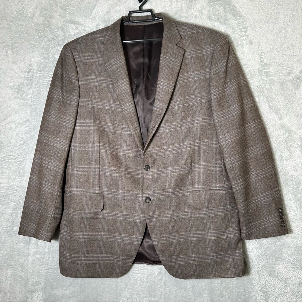 Peter Millar Blazer Mens 46T Tall Brown Plaid‎ Lined Wool Business Sport Coat
